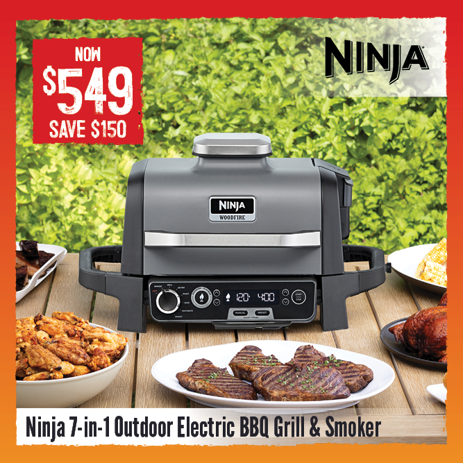 Now $549  Save $150 Ninja 7-in-1 Outdoor Electric BBQ Grill & Smoker| Shop Now